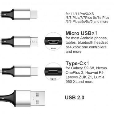 5ft 3Pack Multi Charger Cable Nylon Braided