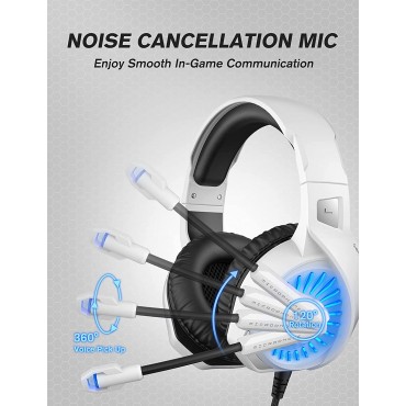 White Gaming Headset for PS4, PS5, Xbox One, PC