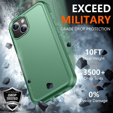 [7 in 1] Designed for Phone 14 Plus Case (Pine Green)