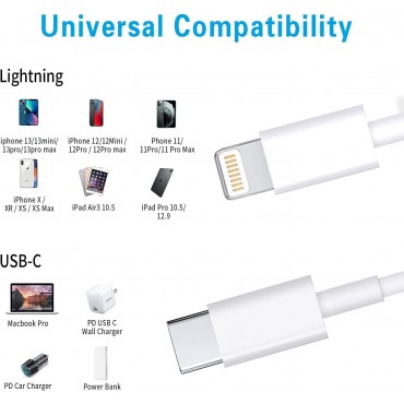 USB C to Lightning Cable 3Pack 6FT