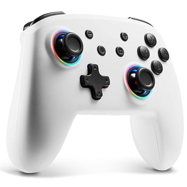 Wireless Gamepad with Hall Effect Joystick and Multi-Color LED Lights (White)